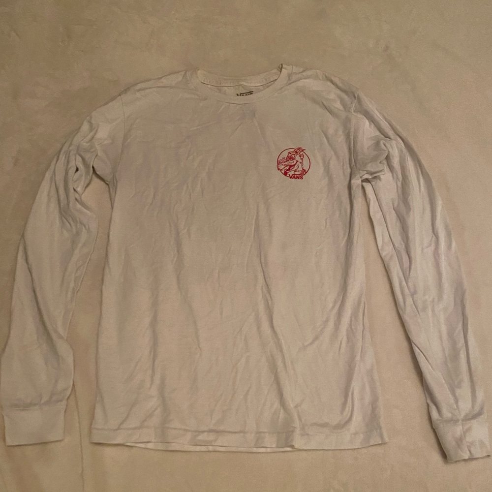 White cans shirt with red logo. Men’s small